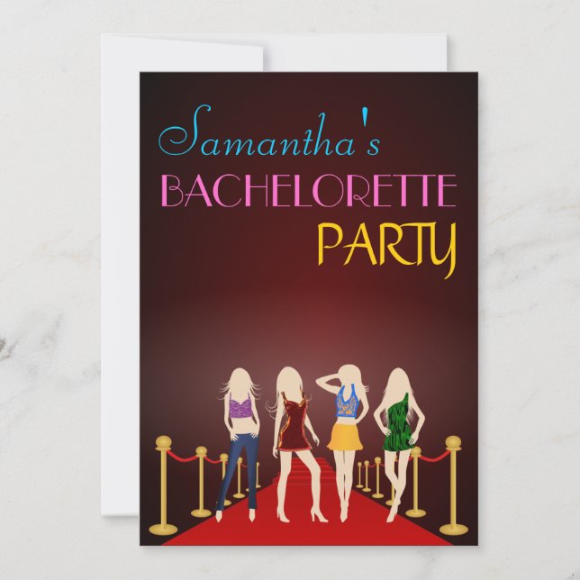 Chic Red Carpet Maroon Bachelorette Party Invites (Front)