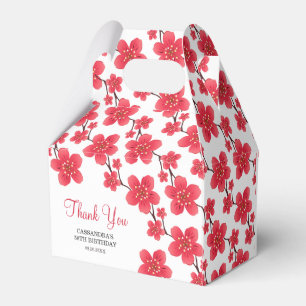 Chic Red Cherry Blossom Floral Botanical Birthday Favor Box