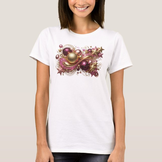 Chic Red CHRISTMAS MAGIC 3D Text Art T-Shirt (Front)
