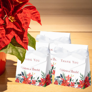 Chic Red Christmas Poinsettia Floral Wedding Party Favor Box