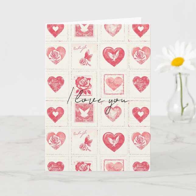 Chic Red Cream Valentine Love Card (Small Plant)