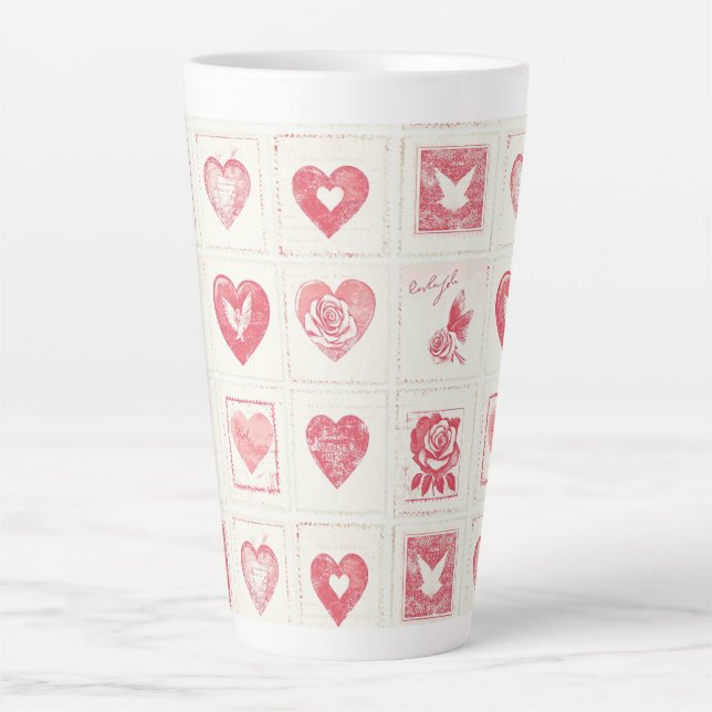 Chic Red Cream Valentine Love Hearts Wedding Latte Mug (Front)