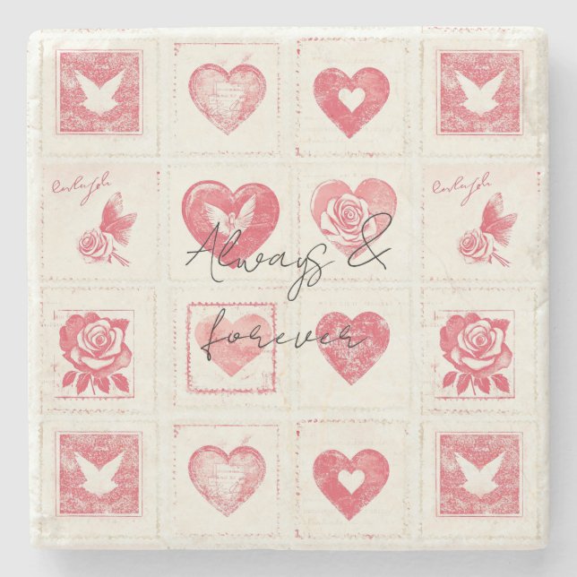 Chic Red Cream Valentine Love Wedding Stone Coaster (Front)