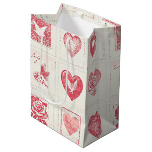 Chic Red Cream Valentine Medium Gift Bag