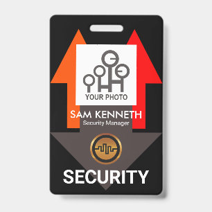 Chic Red Direction Arrows Security Photo Template Badge