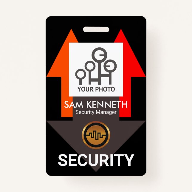 Chic Red Direction Arrows Security Photo Template Badge (Front)
