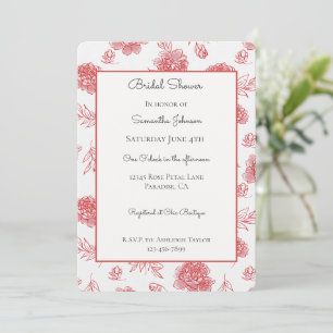 Chic Red Flowers Bridal Shower   Invitation