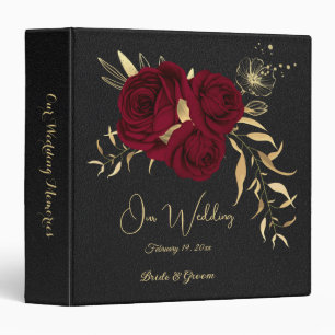 chic red flowers gold leaves black photo album binder
