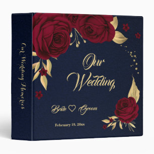 chic red flowers gold leaves navy photo album binder