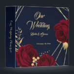 chic red flowers gold leaves navy photo album binder<br><div class="desc">beautiful elegant burgundy flowers with some gold leaves on geometric frame chic navy blue wedding photo album.
The glitter details are simulated</div>