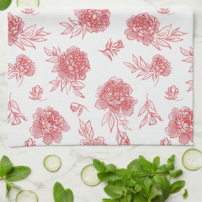 Chic Red Flowers   Kitchen Towel (Folded)