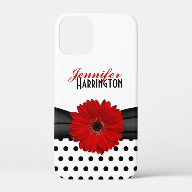 Chic Red Gerbera Daisy Polka Dot Case-Mate iPhone Case (Back)