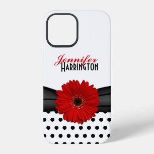Chic Red Gerbera Daisy Polka Dot iPhone 12 Case