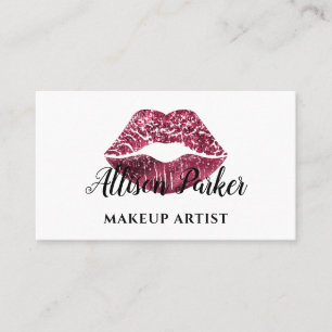 Chic Red Glitter Lips Makeup Artist Business Card