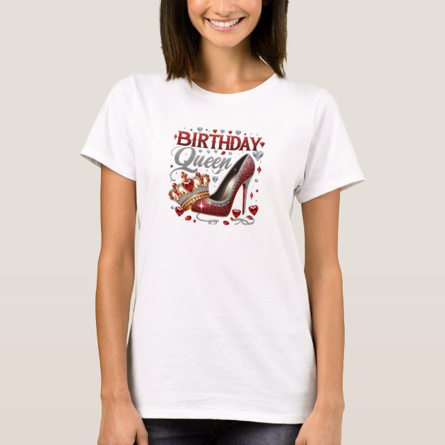 Chic red gold and silver glitter birthday queen T-Shirt (Front)