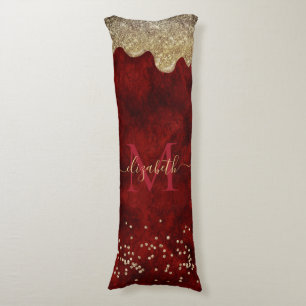 Chic red gold drippings glitter monogram body pillow