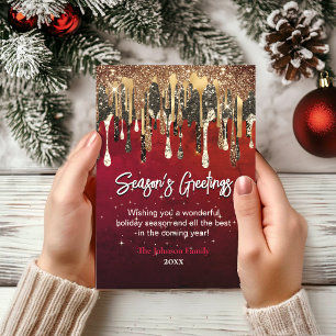 Chic red gold glitter drips Christmas new year
