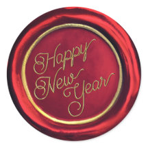   Chic Red & Gold Happy New Year Wax Seal Stickers