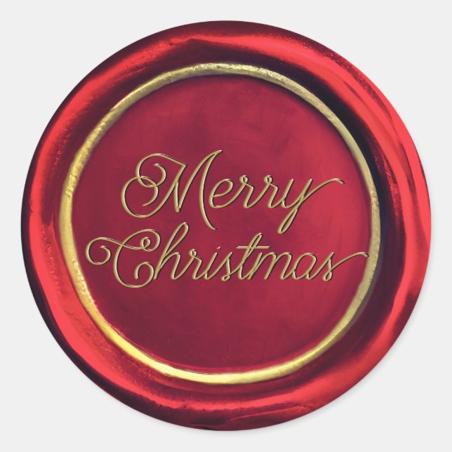  Chic Red & Gold Merry Christmas Wax Seal Stickers (Front)
