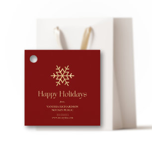 Chic Red Gold Modern Snowflake Notary Holiday Favour Tags