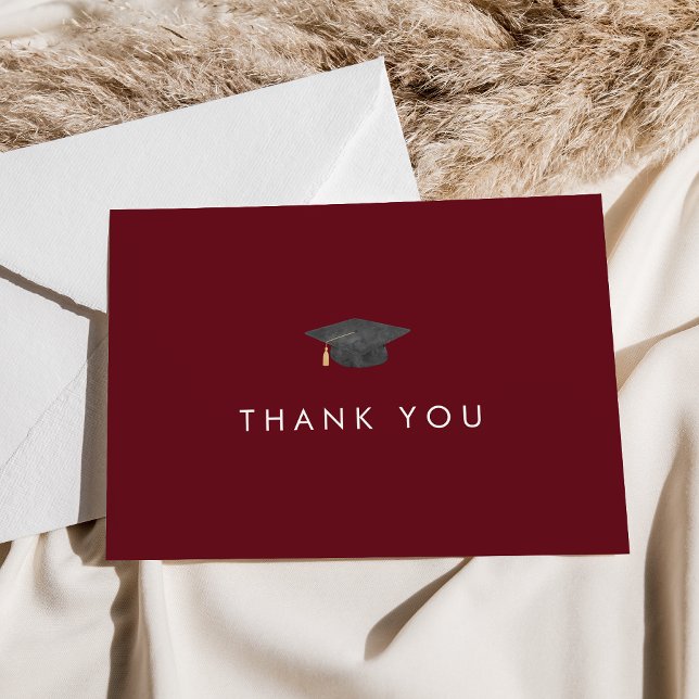 Chic Red Grad Cap Graduation Thank You Card (Creator Uploaded)