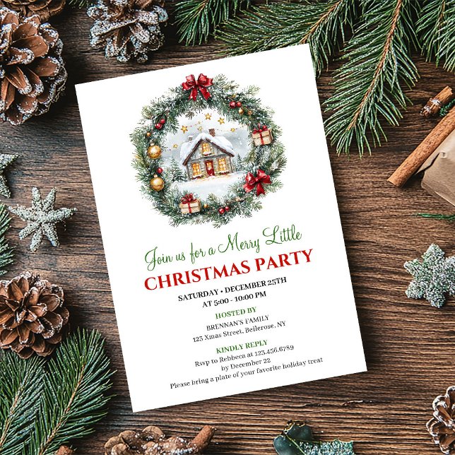 Chic Red Green Holiday Scene Party Invitation Card (Chic Red Green Holiday Scene Party Invitation Card)
