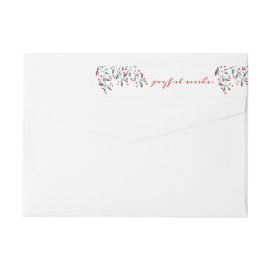 Chic Red & Green Holly Joyful Wishes Christmas Wrap Around Label
