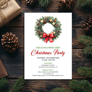 Chic Red Green Pine Wreath Christmas Party Card