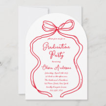 Chic Red Hand Drawn Bow & Script Graduation Party