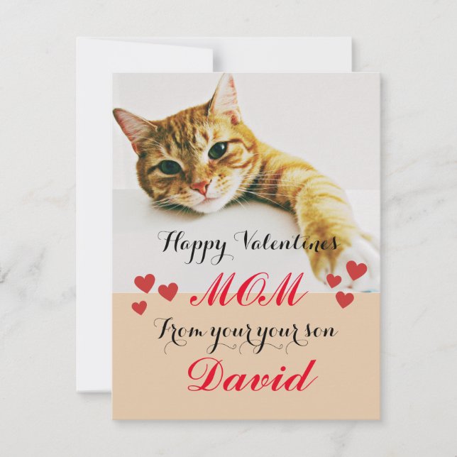 Chic Red Heart cute mom cat valentines day cards (Front)