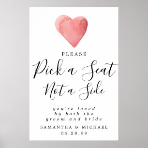 Chic Red Heart Pick A Seat Not A Side Wedding Sign