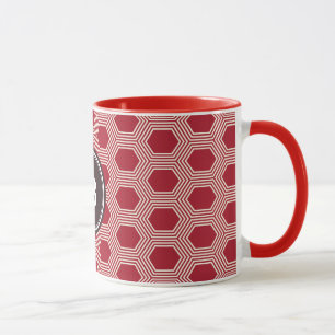 Chic red honeycomb geometric patterns monogram mug