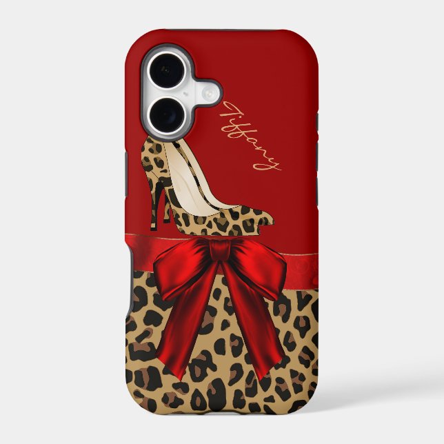 Chic Red & Jaguar Print iPhone 7 Plus Case (Back)