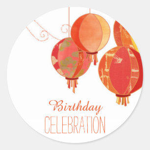 Chic Red Lanterns Birthday Party Favour Sticker