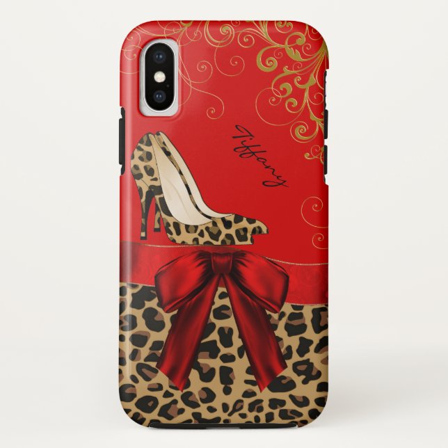 Chic Red & Leopard Print  Case-Mate iPhone Case (Back)
