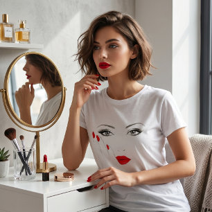Chic Red Lips & Nails: Bold Beauty Minimalist Art T-Shirt