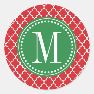 Chic Red Moroccan Lattice Personalized Classic Round Sticker