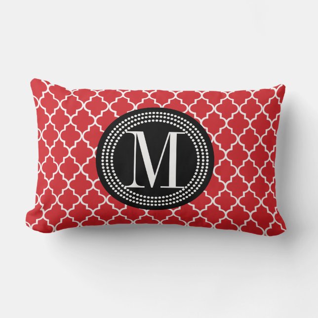 Chic Red Moroccan Lattice Personalized Lumbar Pillow (Front)