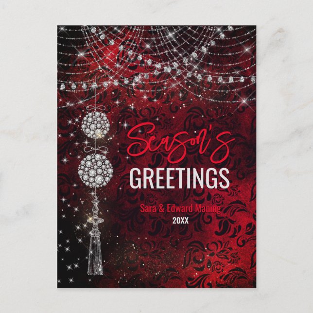 Chic red ornaments glitter Christmas new year Postcard (Front)