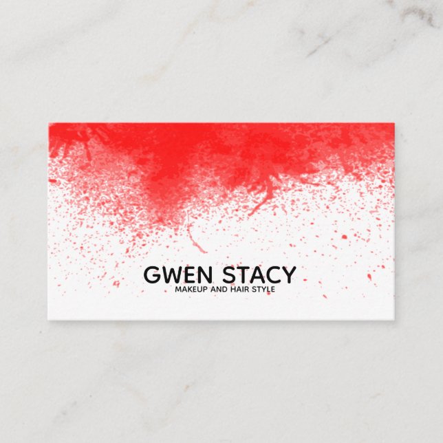 Chic Red Paint Splash on Plain White Business Card (Front)