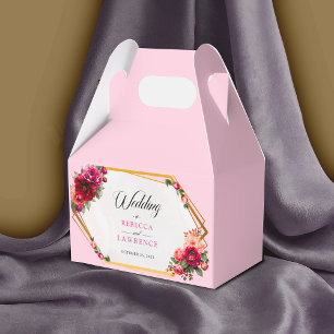 Chic red pink floral and faux gold wedding favor box