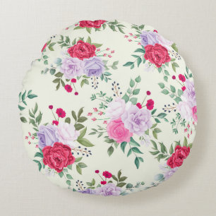 chic red,pink floral round pillow