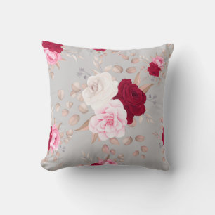 chic red,pink floral throw pillow