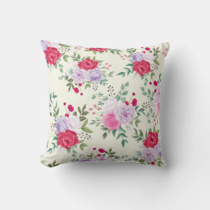 chic red,pink floral throw pillow