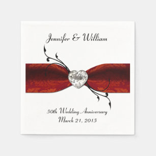 Chic Red Ribbon and Heart Custom Paper Napkins