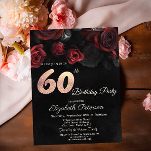 Chic Red Roses Black 60e anniversaire Invitation