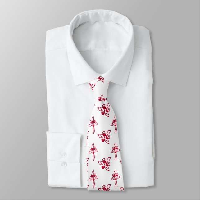Chic Red Roses Floral Pattern on White Necktie (Tied)
