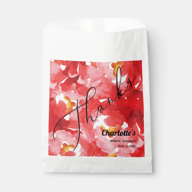 Chic Red Roses Floral Thank You Favour Bag (Front)