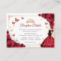 Chic Red Roses Gold Quinceanera Reception Details