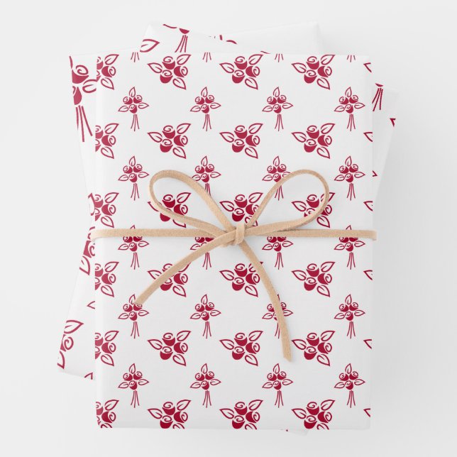 Chic Red Roses Pattern Wrapping Paper Flat Sheets (In situ)